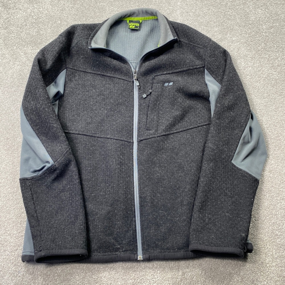 Köppen Full Zip Jacket Mens Large Charcoal Gray Wool Blend Waffle Knit Outdoor